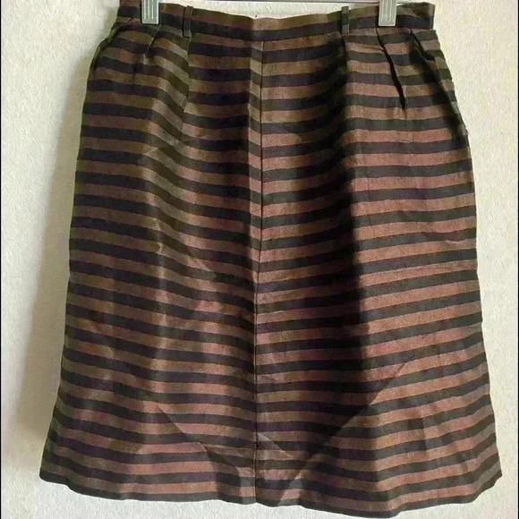 Madewell Stripe Black and Brown Linen/Silk Lined Pockets Office Holiday Skirt XS - Picture 2 of 4